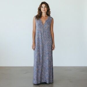 🌴 J. Jill Floral Paisley Blue White Pink Print Sleeveless Maxi Tank Dress